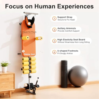 Back Stretch Bench, Adjustable Length 4.76 to 5.91 Feet, Multi Level Decompression Traction Device, Portable Lumbar Cervical Spine Relaxation Stretcher, with Foam Rollers and Traction Lever, for Home Office Gym Back Neck Relief Recovery