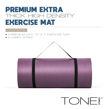Tone Fitness 1-Inch Thick Yoga Mat | High-Density, Non-slip Exercise Mat with Carrying Strap for Yoga, Pilates, & Home Gym Workouts | Multiple Options