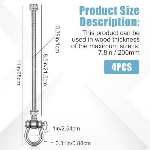 4 Pcs Heavy Duty Swing Hanger with Bearings M10 x 11 Stainless Steel Swing Hooks Screw Brackets Permanent Anti-Rust 180°,1500 LB for Wood Steel Beam Yoga Hammock Chair Punching Bag Porch Swings Seat