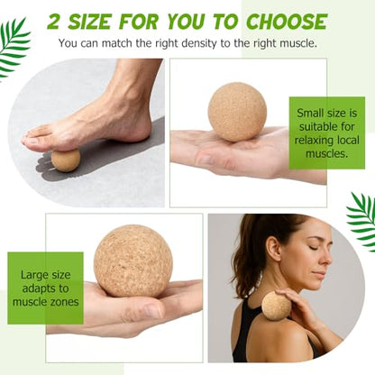 TrelaCo Cork Massage Balls Set of 2 for Fascia Release After Exercise Yoga Point Therapy Relax Muscles Relieve Stress Tools (6+8cm) - size: 6+8cm