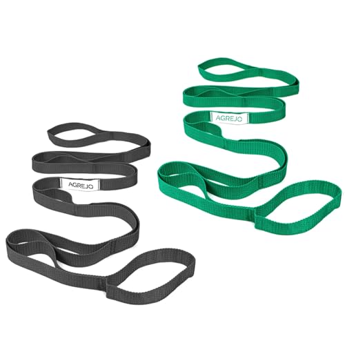 Stretching Strap Yoga Strap Physical Therapy for Home Workout, 10 Loops Non-Elastic Stretch Band for Pilates, Flexibility, Exercise and Gymnastics - color: 2-Pack Black/Green