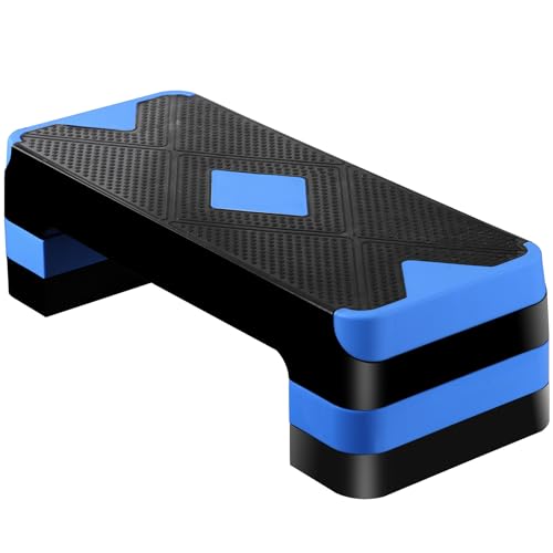 27'' Aerobics Stepper Workout Step Platform with 4 Risers 4"-6"-8" Height Adjustable, Non-Slip Fitness Exercise Workout Trainer for Cardio, Core, Strength Training,Home Gym - color: Blue