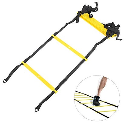 12 Rungs Soft Agile Step Ladder, Football Training Ladder for Speed and Coordination Drills, Adjustable Spacing with Hook and Loop Ends, Reinforced PP Ladder for Indoor