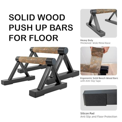 Wooden Calisthenics Parallettes Bars, Push up Handles Floor, Strength Training Pushup Stands, Parallel Handstand Bars for Home Workout Fitness