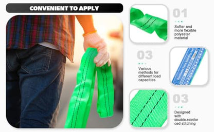 2" x 5' Lifting Slings Straps Polyester Heavy Duty Web Slings 4400 Lbs Vertical, 3520 Lbs Choker, 8800 Lbs Basket (Green/Purple)