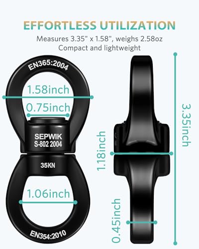 Swing Swivel, 35KN Swing Spinner, 360° Safety Rotational Device Hanging Accessory for Hanging Hammock, Aerial Dance - color: All Black