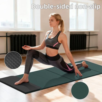 Foldable TPE Yoga Mat Thick 10mm,75" x40"Extra Large Exercise Mats - color: green