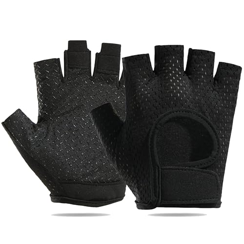 IZUS Anti-Slip Fingerless Workout Gloves for Women Gym/Exercise/Fitness/Training/Cycling with Excellent Grip/Cushion-Pads - color: Black