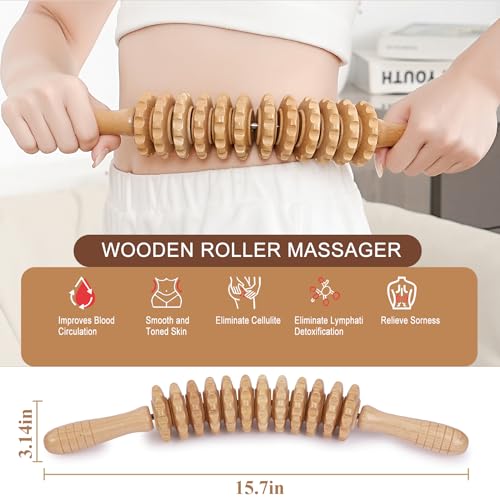 Wood Massage Roller Muscle Roller Cellulite Massage Tool Fascia Blaster Lymphatic Drainage Massager Wood Therapy Massage Tools for Deep Tissue Muscle Relief Recovery(12-Wheel) - style: 12-Wheel Massager