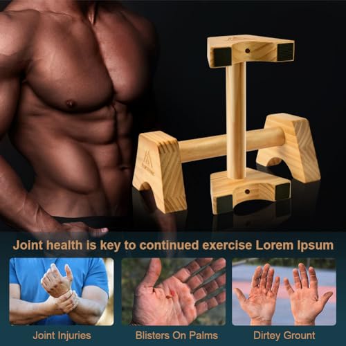 flintronic Push-up Stand, 2 PCS Wood Pushup Bars, Wooden Parallettes Bars, Non-Slip Base with Non-Slip Mat for Strength Training