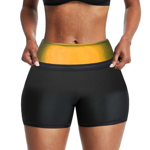 Sauna Sweat Shorts Pants Compression Workout Gym Exercise Waist Trainer Body Shaper Thighs Tummy Control - color: Golden, size: Large-X-Large