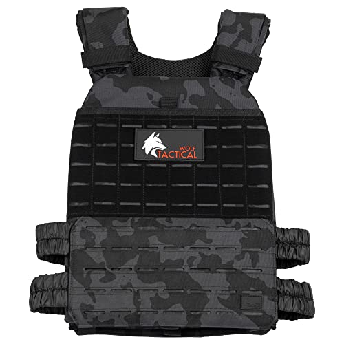 Wolf Tactical Adjustable Weighted Vest for Men & Women - Rucking, Workout, Running, Walking & CrossFit Weight Vest for Strength Training & Fitness - color: Black Camo
