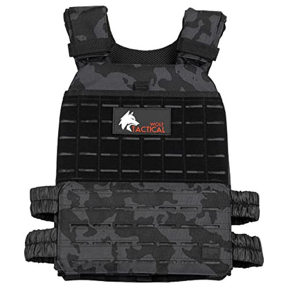 Wolf Tactical Adjustable Weighted Vest for Men & Women - Rucking, Workout, Running, Walking & CrossFit Weight Vest for Strength Training & Fitness - color: Black Camo