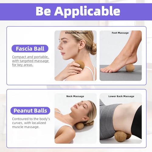 5 Pack Natural Cork Peanut Massage Ball Set - Peanut Balls with Mesh Storage Bag for Myofascial Release, Trigger Point Therapy, Deep Tissue Massage - Pain Relief for Athletes, Fitness Enthusiasts