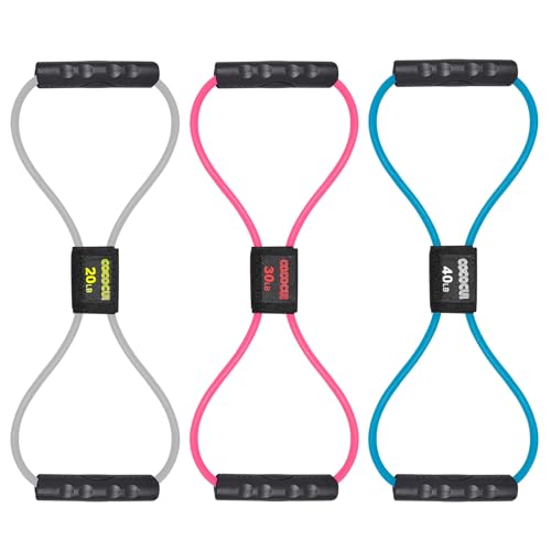 Figure 8 Resistance Bands with Handles for Women Men, Exercise Bands for Back, 8 Shaped Resistance Bands for Arms, Shoulder, Leg Stretching, Physical Therapy, Yoga, Pilates, Home Gym Workout Equipment - color: Grey, Pink, Blue
