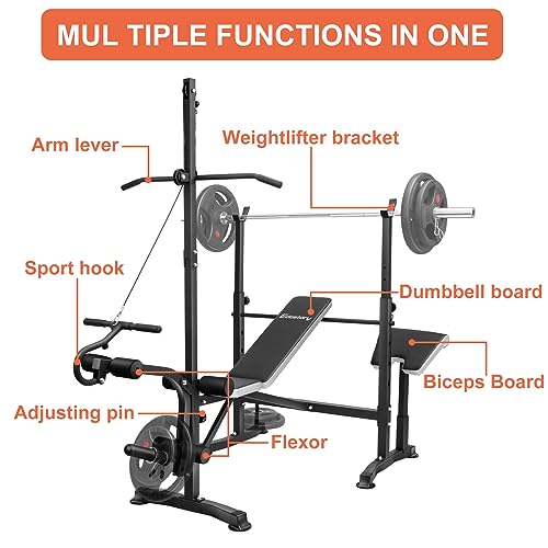 Olympic adjustable Weight Bench Set, Workout Equipment for Home Workouts, Bench Press with Preacher Curl, Leg Developer, Home Gym Full Body Workout