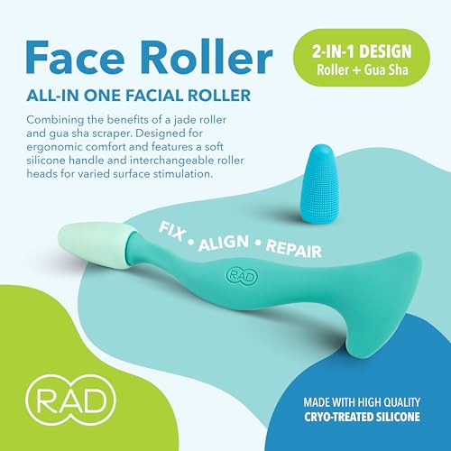 RAD 2-in-1 Face Roller – Textured and Smooth Silicone Roller Head Options - Freezer Safe for Cold Treatment - Wrinkles, Lifting & Lymphatic Drainage – Inspired by Jade Roller and Gua Sha