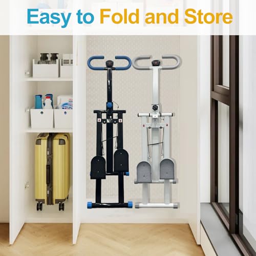 Stepper Machine Adjustable Handles, Compact Stepper Exercise Machine with LCD Display for Home Cardio Workout - color: White