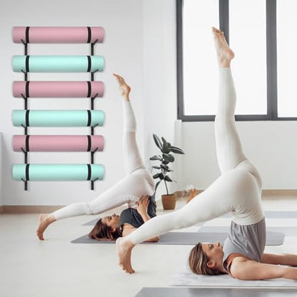 6 Tier Yoga Mat Rack,Yoga Mat Holder Wall Mount,Yoga Mat Storage Rack,Holds 30 lbs for Foam Rollers,Resistance Bands,Home Gym
