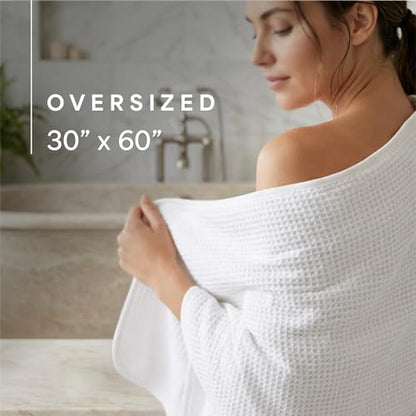 S&T INC. Aura Microfiber Waffle Bath Towels, 4 Pack, Quick-Dry, Ultra Absorbent, Lightweight Towels for Bathroom, 30 inches x 60 inches, 420GSM, White