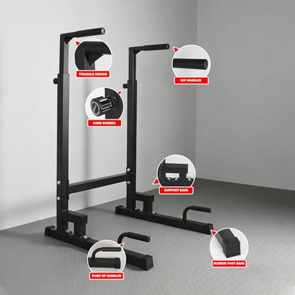 Dip Station, Adjustable Height 6-Level Multi-Function Power Tower Pull Up Bar Stand – Heavy Duty Steel Dip Bars for Home Gym, Tricep Dips L-Sit Push Up Calisthenics Workout Equipment, Supports 500 LBS