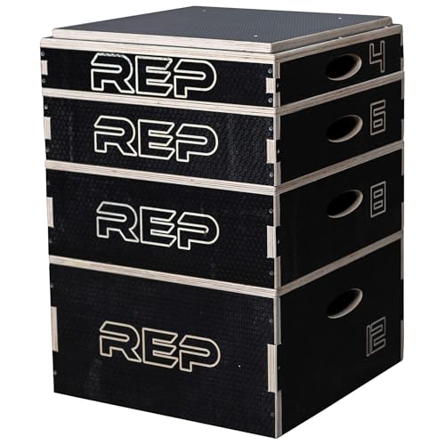 Rep Wooden Plyo Box | Stackable Jump Platforms for Home Gym Workouts | Multiple Height Options from 4, 6.8 and 12" Exercise Step Up Boxes for CrossFit & Plyometric Training | Durable Fitness Equipment