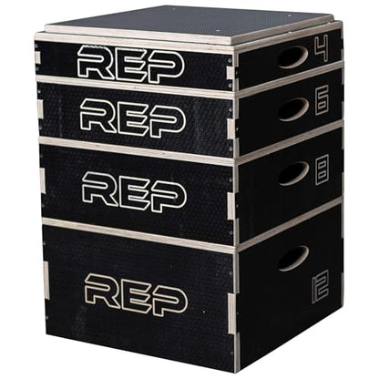 Rep Wooden Plyo Box | Stackable Jump Platforms for Home Gym Workouts | Multiple Height Options from 4, 6.8 and 12" Exercise Step Up Boxes for CrossFit & Plyometric Training | Durable Fitness Equipment