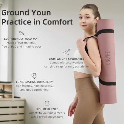 Yoga Mat Extra thick 8mm 72" x 26" Exercise mat, Soft Lightweight TPE Fitness Mat with strap, High Elasticity, Anti-fatigue,non-slip mat for Women, Yoga, Camping, Travel, Gym & Outdoor | 0.32"Th