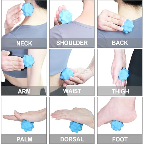 Small Spiky Massage Ball Trigger Point Massage Tool. Solid Bumpy Massager Balls for Deep Tissue Myofascial Release Hand Foot Plantar Fasciitis Pain Relief Knots Acupoint Yoga Fitness. 2.2×2.1in (Blue) - color: Blue