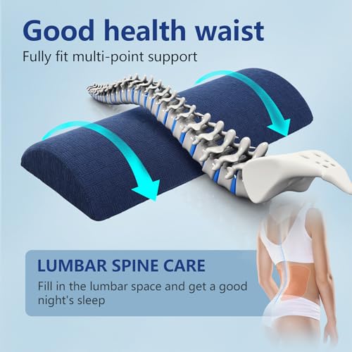 Cozyhealth - 2.95" H*18.7" L - Soft Small Lumbar Pillow for Sleeping, Memory Foam Back Lumbar Support Cushion for Lower Back Pain Relief Bed Waist Sleep Support Pillow for Side, Back(Dark Blue, Small)