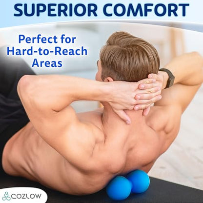 Double Lacrosse Silicone Massage Ball - Cobalt Blue - Peanut Trigger Point Roller for Mobility, Deep Tissue Therapy, Myofascial Release - Acupressure Tool for Muscle Pain Relief
