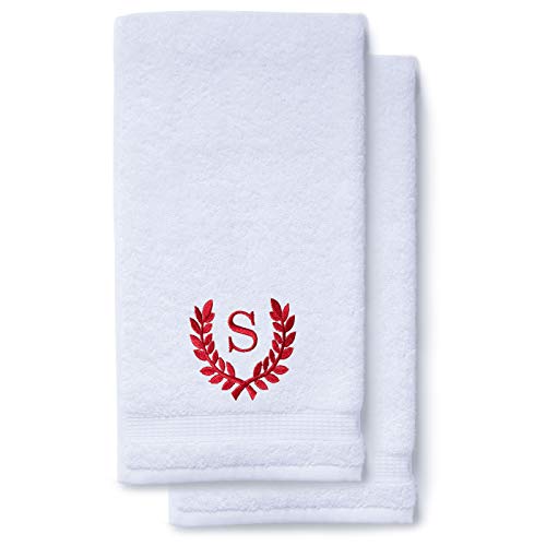 Decorative and Monogrammed Hand Towels for Bathroom Kitchen Makeup | Personalized Gift for Wedding-Bridal | Roman Font Custom Luxury Turkish Towel | Spa Collection, Oversized, 16 X 30 Inch, Set of 2 - color: Wine Red, size: Initial S