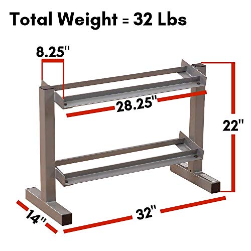 Body-Solid (PDR282X) 2-Tier Dumbbell Rack - Heavy-Duty 30inch Wide Weight Stand, Home Gym Storage Solution Holds 1 pair each of 5-30 lb. Dumbbells