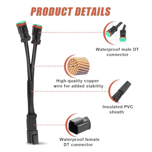 2PCS 2Pin Deutsch DT DTP Adapters Connectors Splitters - Universal Plug and Play Y-Shape Wiring Harness Splitters Waterproof for LED Cubes Work Light LED Light Bar Pod Fog Driving Lights