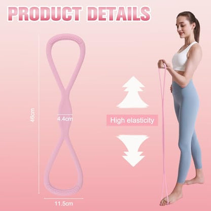 Figure 8 Resistance Band for Women Men, Non‑Slip Handles Exercise Band, Home Gym Fitness Equipment for Yoga, Pilates, Stretching & Physical Therapy (25 lbs) - color: Pink 15 P + Purple 25 P