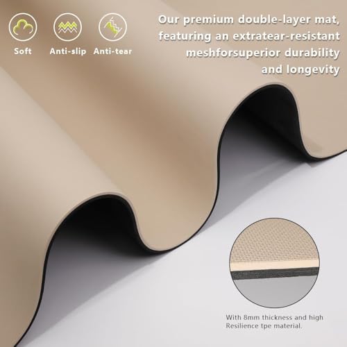 Wide Yoga Mat-80cm Non Slip Extra Thick 1/3'' Fitness Exercise Mat TPE Material High Resiliency Hot Yoga Mats(72“L x 32"W) With Carry Strap for Women Yoga Pilates, Home Floor Workout - color: beige