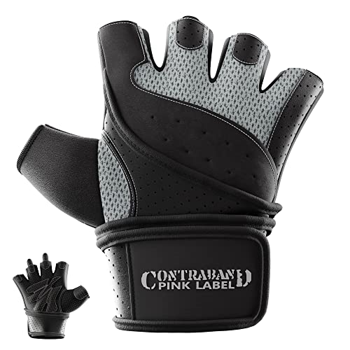 Contraband Pink Label 5737 Womens Padded Wrist Wrap Weight Lifting Gloves w/GripLock Padding (Pair) - Machine Washable Fingerless Workout Gloves w/Wrist Support Designed for Women