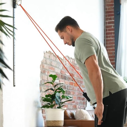Space Saver Gym Resistance Bands Wall Anchor for At Home Fitness Workouts with 1 Rail and 1 Rail Car - style: 5 Resistance Bands, 1 Set of Handles
