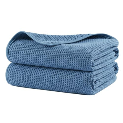 POLYTE 380 GSM Poly Blend Microfiber Quick Dry Waffle Bath Towel, 30x60 in - color: Blue