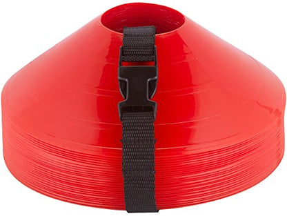 Disc Cones – Set of 25 Agility Cones for Sports Training – 2" Tall, 7" Base Soccer Cones with Carry Strap for Drills & Practice - color: Red (25 count)