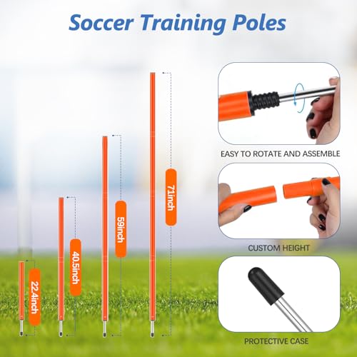 Soccer Agility Training Poles Equipment |Adjustable Soccer Equipment for Training Includes 6 Flexible Agility Poles - color: Orange Pole