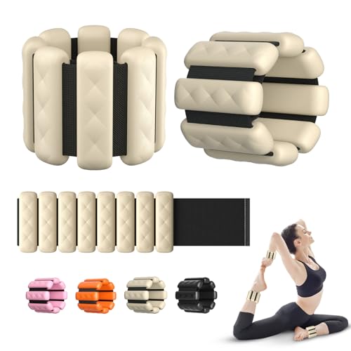 Pilates Wrist and Ankle Weights for Women - Adjustable Weighted Bangles for Men, 2 lbs Weighted Arm Bands Foot Leg Weights for Walking, Yoga, Training, Exercise, Running, Set of 2 (1LB Each) - color: Light Beige