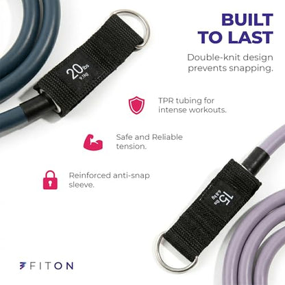 FitOn Resistance Bands with Handles - Elastic Bands for Muscle Mobility & Strengthening, Resistance Loops with Comfortable Foam Handle, Dual-Knit Design, Set of 2 with Pouch - Light 15lb & Medium 20lb