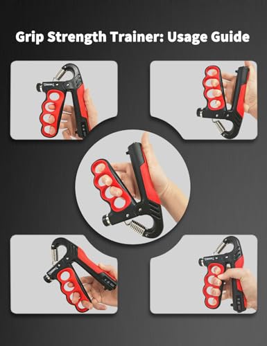 Hand Grip Strengthener & Hand Gripper, ProGrip Strength Trainer with Adjustable Resistance 11-220 LBS, Forearm Strengthener Kit for Home Gym, Rehab & Recovery Training