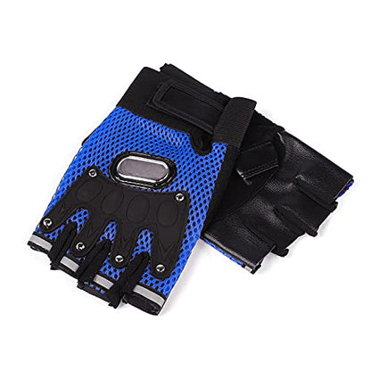 Mens Half Finger Weight Lifting Workout Glove Adult Fingerless Fitness Driving Glove Non-Slip Breathable Outdoor Motorcycle Camping Mitten - color: Blue