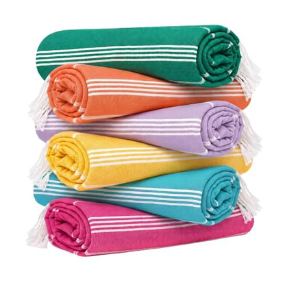 HAVLULAND Turkish Beach Towels, Set of 6, Oversized 72" x 40", 100% Cotton - color: Rainbow, size: 6 Pack