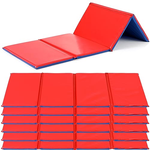 6 Pack Folding Rest Mat Toddler Nap Mat Upgraded Folding Exercise 1 Inch Thick 4 Section Classroom Sleeping for Preschool Daycare Kindergarten Yoga School Travel Home Supplies - color: Red, Blue