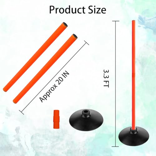 TNZMART 3.3FT Training Agility Poles Detachable Soccer Training Sticks Multi-Purpose Slalom Boundary Poles with Rubber Bases - color: Orange