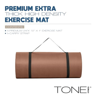 Tone Fitness 1-Inch Thick Yoga Mat | High-Density, Non-slip Exercise Mat with Carrying Strap for Yoga, Pilates, & Home Gym Workouts | Multiple Options