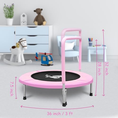 RAVS 36" Toddler Trampoline for Kids Ages 1-6 with Thick Safety Pad Adjustable Foam Handle Easy Assembly Foldable Mini Kids Rebounder Baby Trampolines for Fun and Exercise Indoor/Garden